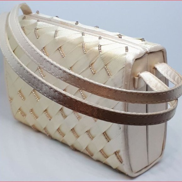 Vintage 1960s Roberto Vianni Designer Purse Gold Satin Ribbon Weave and Beads - Picture 9 of 12